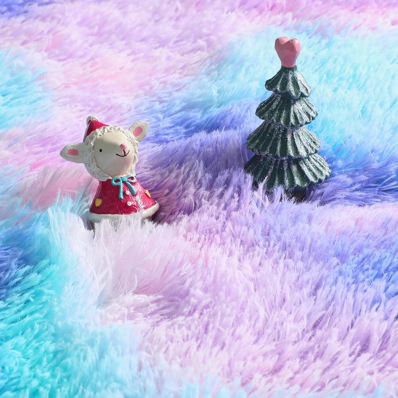 Amdrebio Purple Rainbow 2x3 Small Area Rugs for Bedroom Girls Room Decor, Colorful Mermaid Stitch Frozen Kids Rugs for Playroom Nursery Dorm, Fluffy Furry Cute Shag Kawaii Carpet for Baby Toddler - Image 2